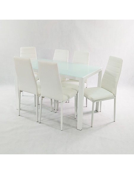 Zestaw stół Monako biały 6 krzeseł Nicea czarnych