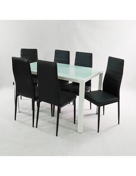 Zestaw stół Monako biały 6 krzeseł Nicea czarnych