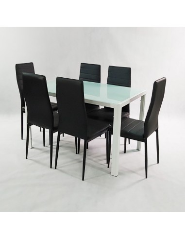 Zestaw stół Monako biały 6 krzeseł Nicea czarnych