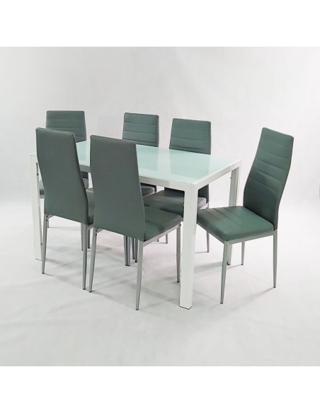 Zestaw stół Monako biały 6 krzeseł Nicea czarnych