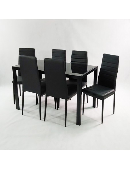 Zestaw stół Monako biały 6 krzeseł Nicea czarnych