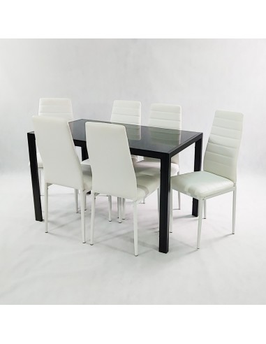 Zestaw stół Monako biały 6 krzeseł Nicea czarnych