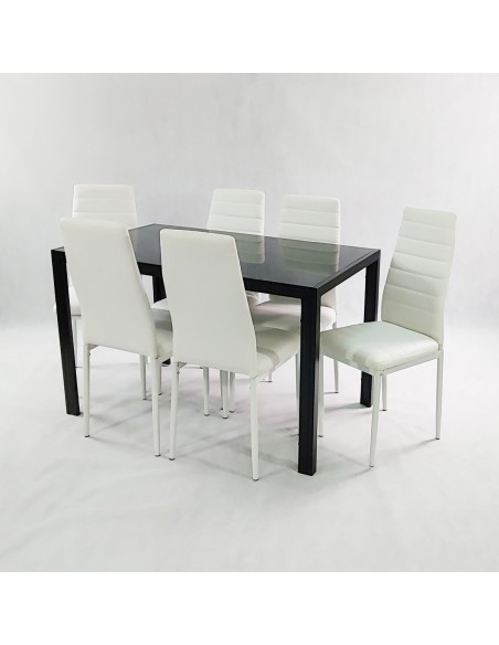 Zestaw stół Monako biały 6 krzeseł Nicea czarnych