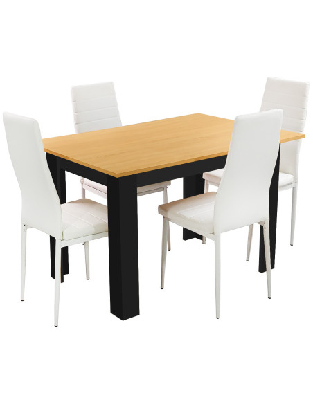 Zestaw stół 120x80 blat dąb sonoma/nogi czarne 4 czarne krzesła Nicea
