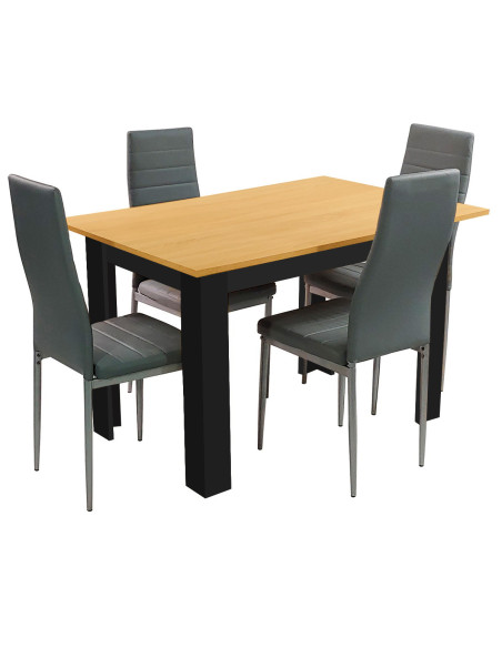 Zestaw stół 120x80 blat dąb sonoma/nogi czarne 4 czarne krzesła Nicea