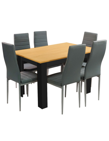 Zestaw stół 120x80 blat dąb sonoma/nogi czarne 6 czarnych krzeseł Nicea