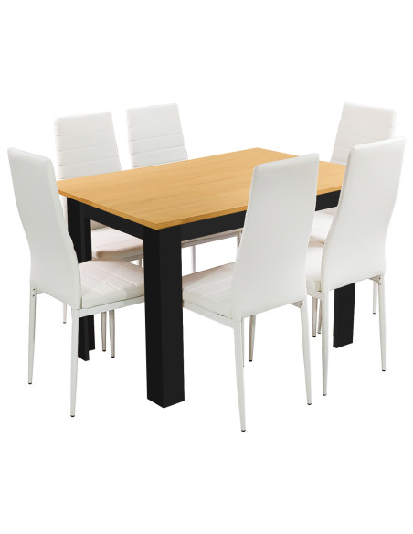 Zestaw stół 120x80 blat dąb sonoma/nogi czarne 6 czarnych krzeseł Nicea
