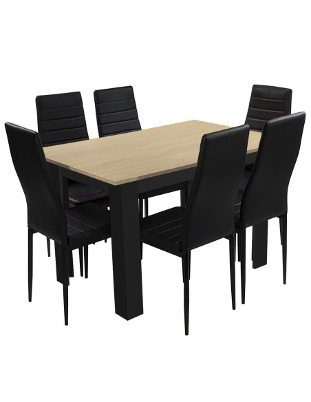 Zestaw stół 120x80 blat jasny dąb sonoma/nogi czarne 6 białych krzeseł Nicea