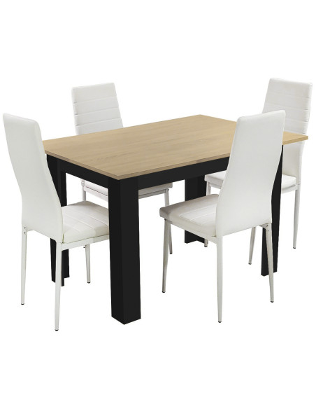 Zestaw stół 120x80 blat jasny dąb sonoma/nogi czarne 4 szare krzesła Nicea