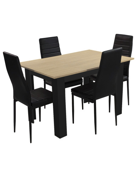 Zestaw stół 120x80 blat jasny dąb sonoma/nogi czarne 4 szare krzesła Nicea