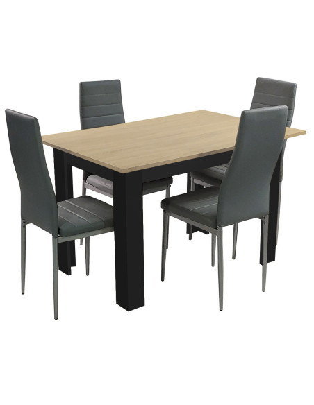 Zestaw stół 120x80 blat jasny dąb sonoma/nogi czarne 4 czarne krzesła Nicea