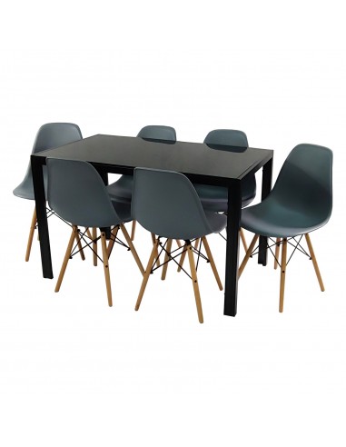 Zestaw stół Monako czarny i 6 szarych krzeseł Milano