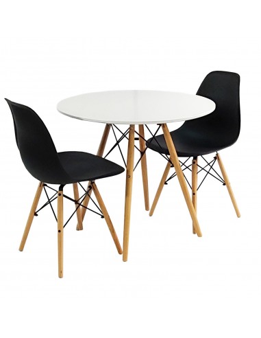 Zestaw stół DSW 80 biały i 2 czarne krzesła Milano