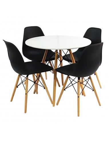 Zestaw stół DSW 80 biały i 4 czarne krzesła Milano
