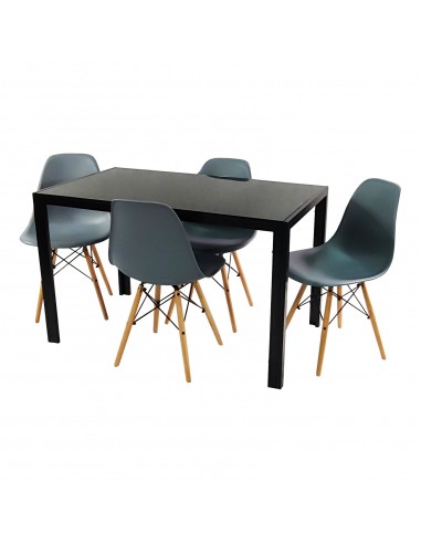 Zestaw stół Monako czarny i 4 szare krzesła Milano