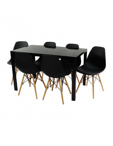 Zestaw stół Monako czarny i 6 czarnych krzeseł Milano
