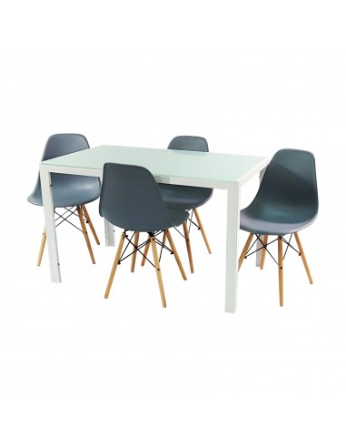Zestaw stół Monako biały i 4 szare krzesła Milano