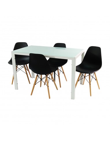 Zestaw stół Monako biały i 4 czarne krzesła Milano