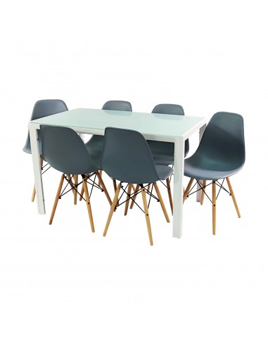 Zestaw stół Monako biały i 6 szarych krzeseł Milano