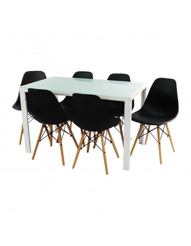 Zestaw stół Monako biały i 6 czarnych krzeseł Milano