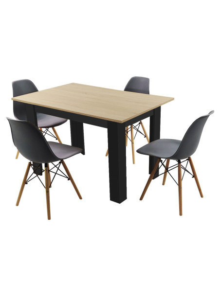Zestaw stół 120x80 blat jasny dąb sonoma/nogi czarne 4 białe krzesła Milano