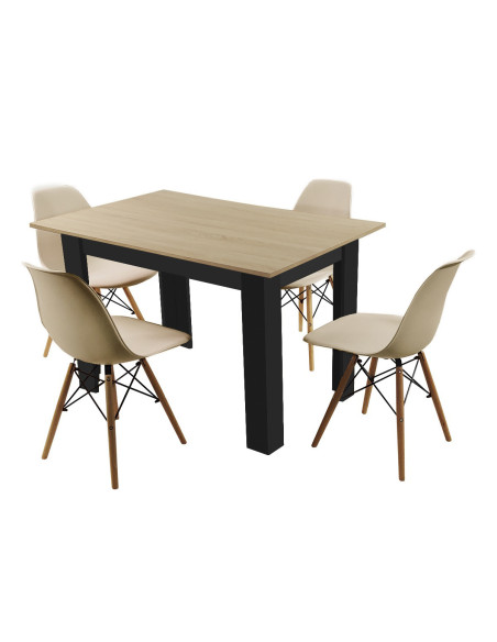 Zestaw stół 120x80 blat jasny dąb sonoma/nogi czarne 4 beżowe krzesła Milano