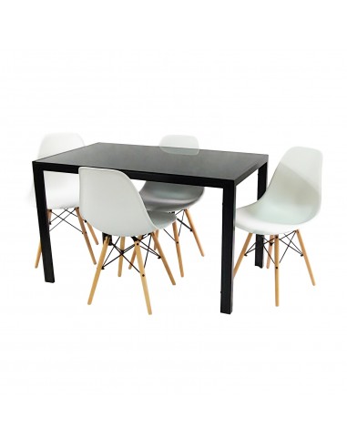 Zestaw stół Monako czarny i 4 białe krzesła Milano