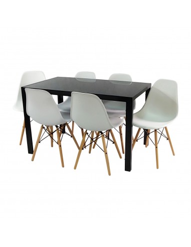 Zestaw stół Monako czarny i 6 białych krzeseł Milano