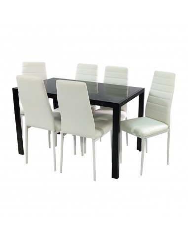 Zestaw stół Monako czarny i 6 krzeseł Nicea białych