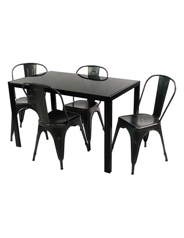 Zestaw stół Monako czarny i 4 grafitowe krzesła Paris