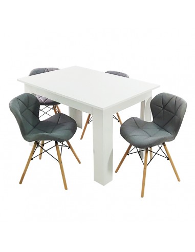 Zestaw stół Modern 120 biały i 4 krzesła Eliot FABRIC szare