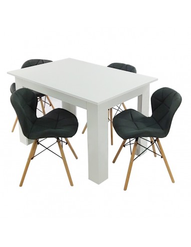Zestaw stół Modern 120 biały i 4 krzesła Eliot FABRIC czarne