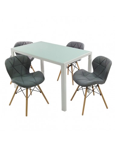 Zestaw stół Monako biały i 4 krzesła Eliot FABRIC szare