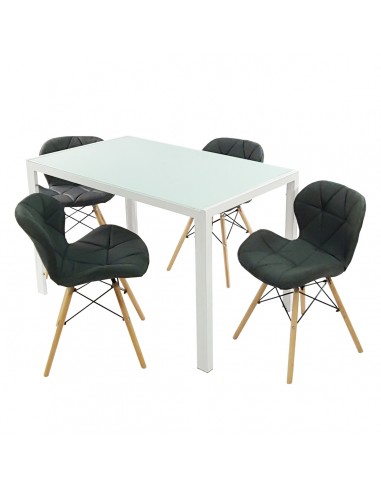Zestaw stół Monako biały i 4 krzesła Eliot FABRIC czarne