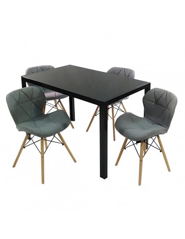 Zestaw stół Monako czarny i 4 krzesła Eliot FABRIC szare