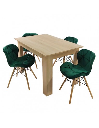 Zestaw stół Modern 120 sonoma i 4 krzesła Eliot VELVET zielone