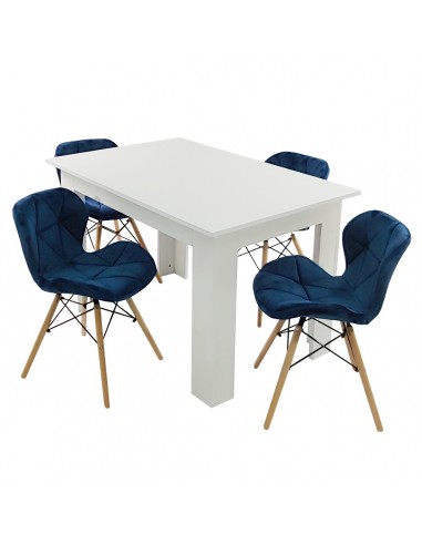 Zestaw stół Modern 120 biały i 4 krzesła Eliot VELVET granatowe