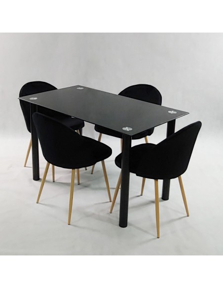Zestaw stół NICEA czarny i 4 krzesła DENWER VELVET czarne