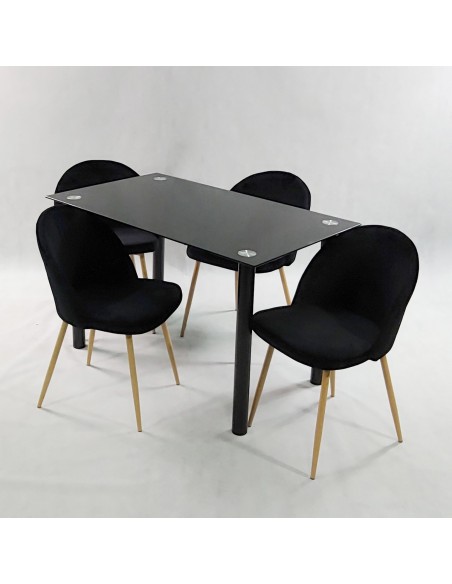 Zestaw stół NICEA czarny i 4 krzesła DENWER VELVET czarne