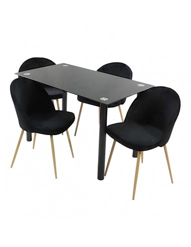 Zestaw stół NICEA czarny i 4 krzesła DENWER VELVET czarne