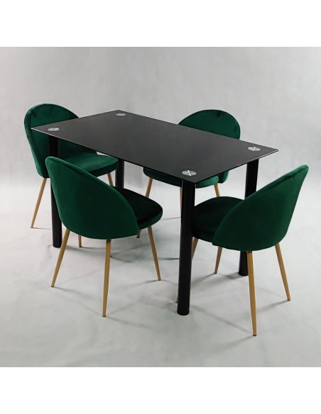Zestaw stół NICEA czarny i 4 krzesła DENWER VELVET zielone