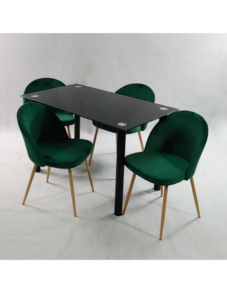 Zestaw stół NICEA czarny i 4 krzesła DENWER VELVET zielone