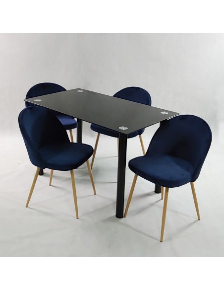 Zestaw stół NICEA czarny i 4 krzesła DENWER VELVET granatowe