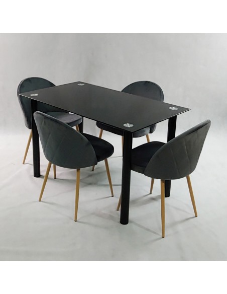 Zestaw stół NICEA czarny i 4 krzesła DENWER VELVET szare