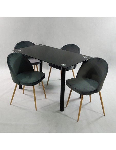 Zestaw stół NICEA czarny i 4 krzesła DENWER VELVET szare