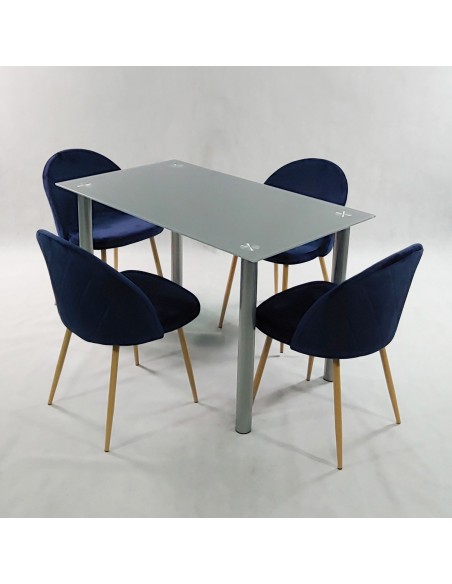 Zestaw stół NICEA szary i 4 krzesła DENWER VELVET granatowe