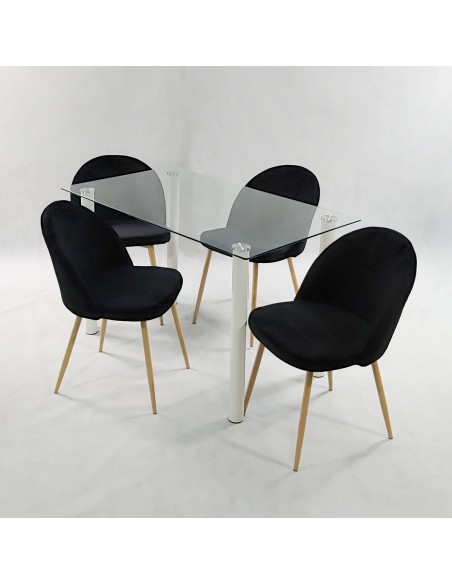 Zestaw stół NICEA biały i 4 krzesła DENWER VELVET czarne