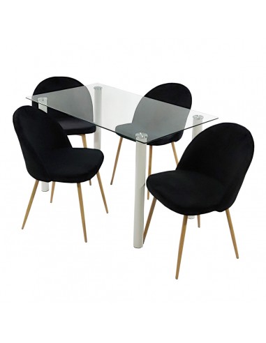 Zestaw stół NICEA biały i 4 krzesła DENWER VELVET czarne