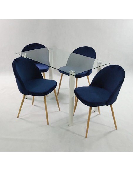 Zestaw stół NICEA biały i 4 krzesła DENWER VELVET granatowe