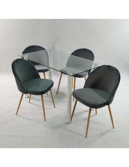 Zestaw stół NICEA biały i 4 krzesła DENWER VELVET szare